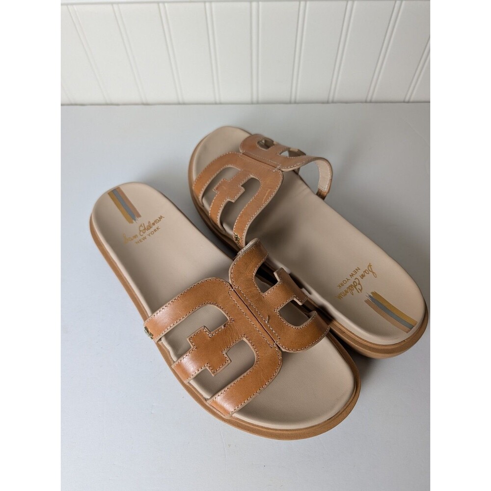 Sam Edelman Valeri Slide Sandals Brown Leather Cutout Straps Women's Size 10.5M
